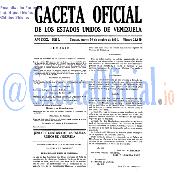 Gaceta Oficial 23669 del 30 Octubre 1951
