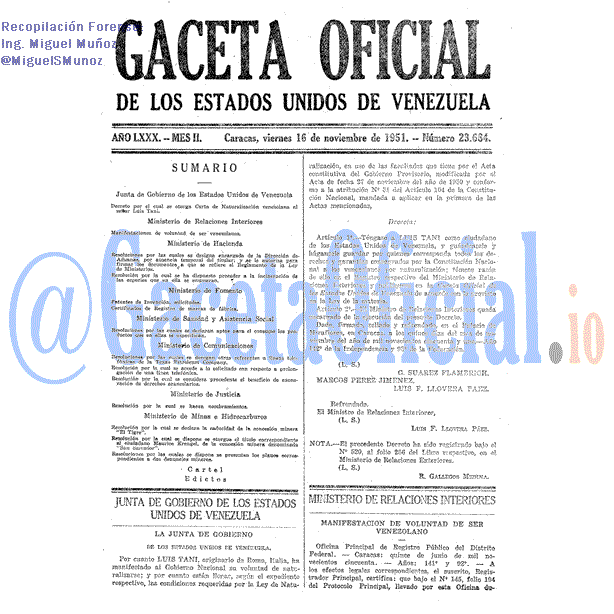 Gaceta Oficial 23684 del 16 Noviembre 1951