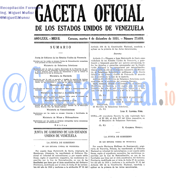 Gaceta Oficial 23699 del 4 Diciembre 1951