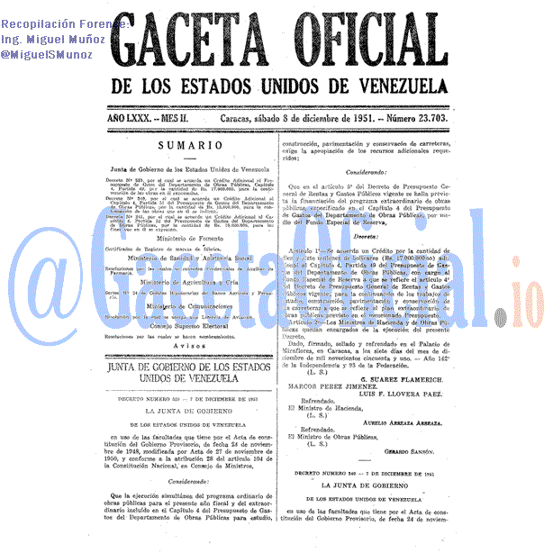 Gaceta Oficial 23703 del 8 Diciembre 1951
