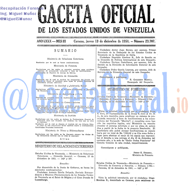Gaceta Oficial 23707 del 13 Diciembre 1951