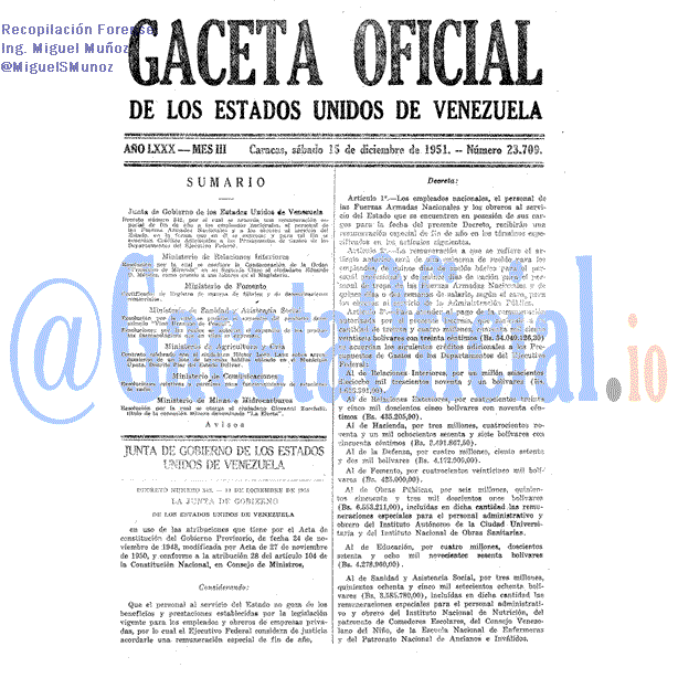 Gaceta Oficial 23709 del 15 Diciembre 1951