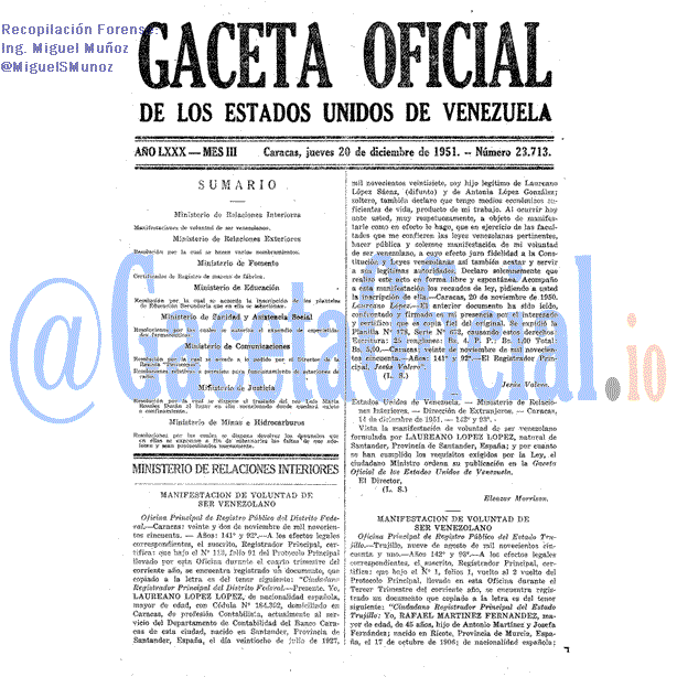 Gaceta Oficial 23713 del 20 Diciembre 1951