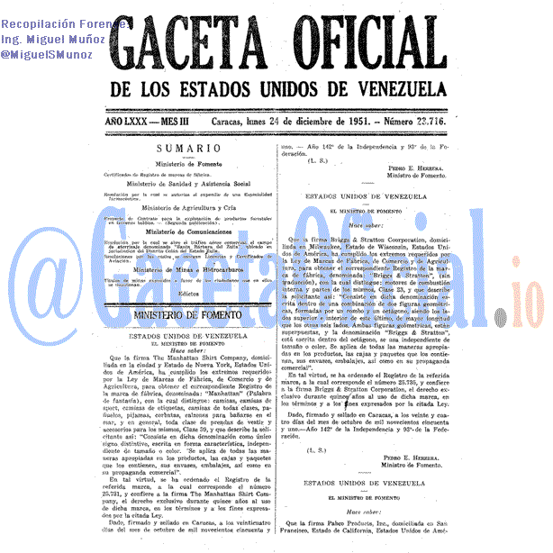 Gaceta Oficial 23716 del 24 Diciembre 1951