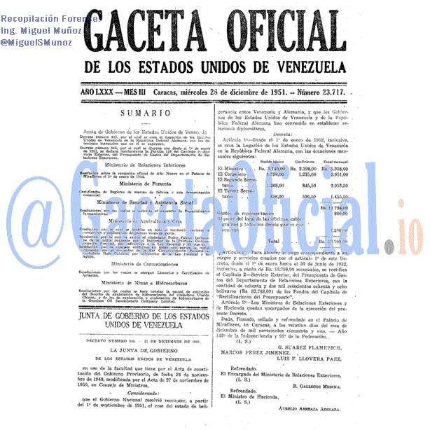 Gaceta Oficial 23717 del 26 Diciembre 1951