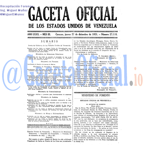 Gaceta Oficial 23718 del 27 Diciembre 1951