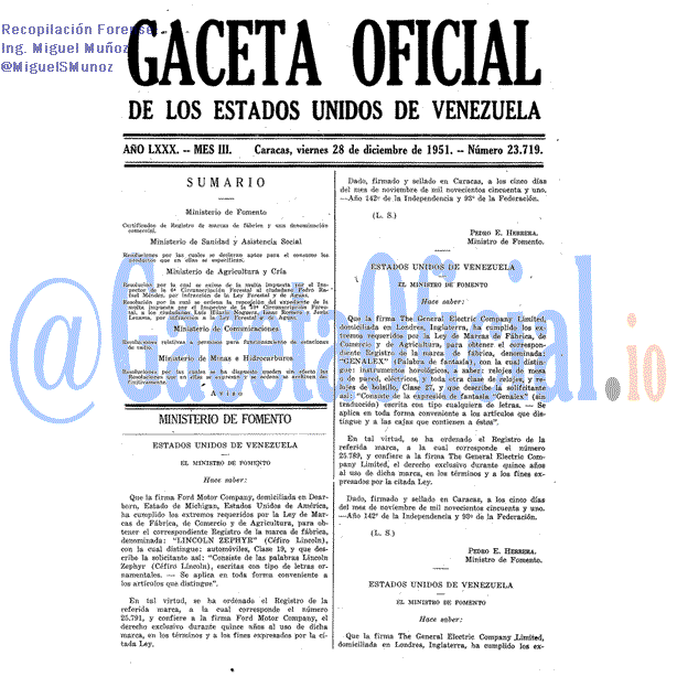 Gaceta Oficial 23719 del 28 Diciembre 1951