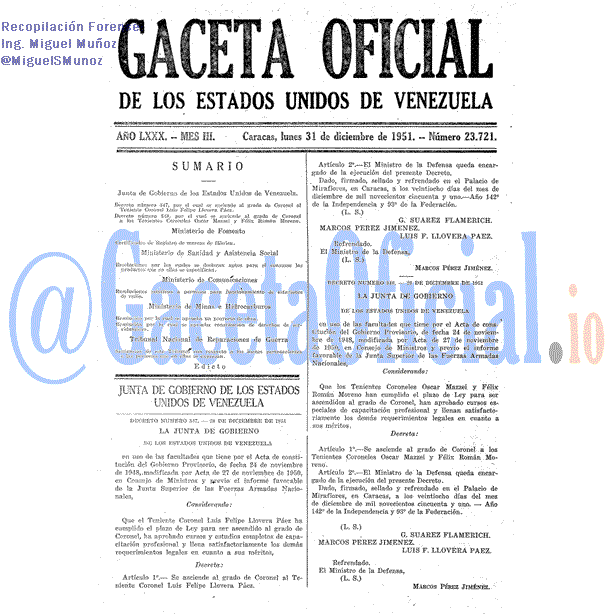 Gaceta Oficial 23721 del 31 Diciembre 1951