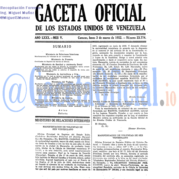 Gaceta Oficial 23774 del 3 Marzo 1952