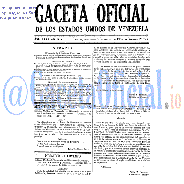 Gaceta Oficial 23776 del 5 Marzo 1952