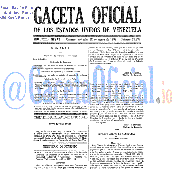 Gaceta Oficial 23782 del 12 Marzo 1952