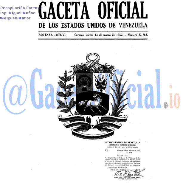 Gaceta Oficial 23783 del 13 Marzo 1952