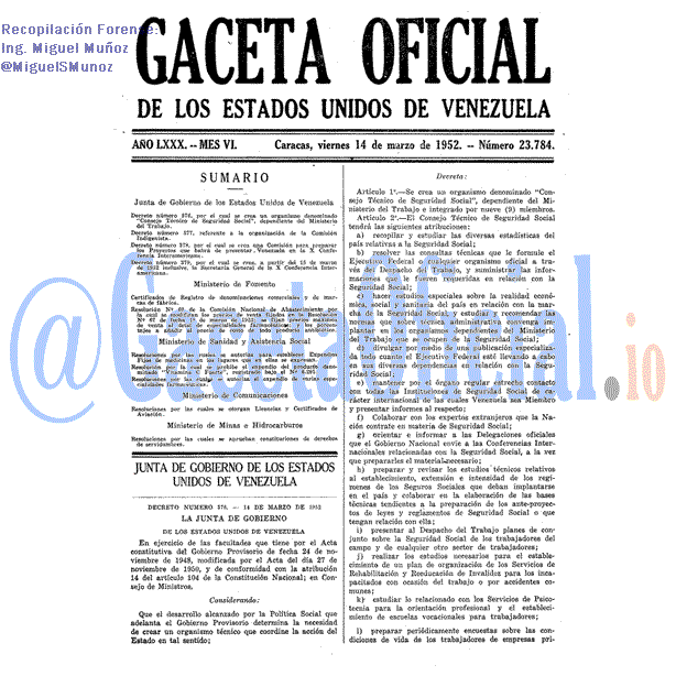 Gaceta Oficial 23784 del 14 Marzo 1952