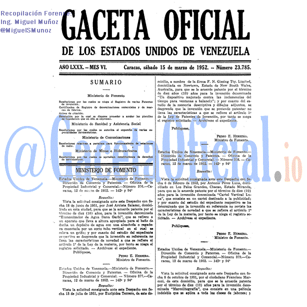 Gaceta Oficial 23785 del 15 Marzo 1952