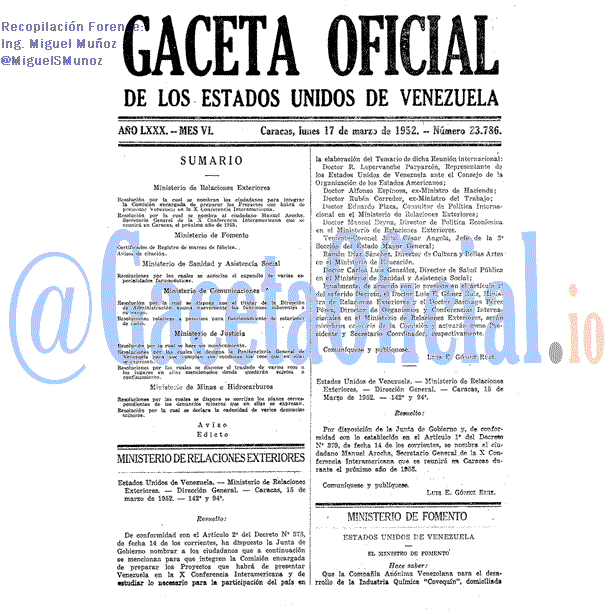 Gaceta Oficial 23786 del 17 Marzo 1952