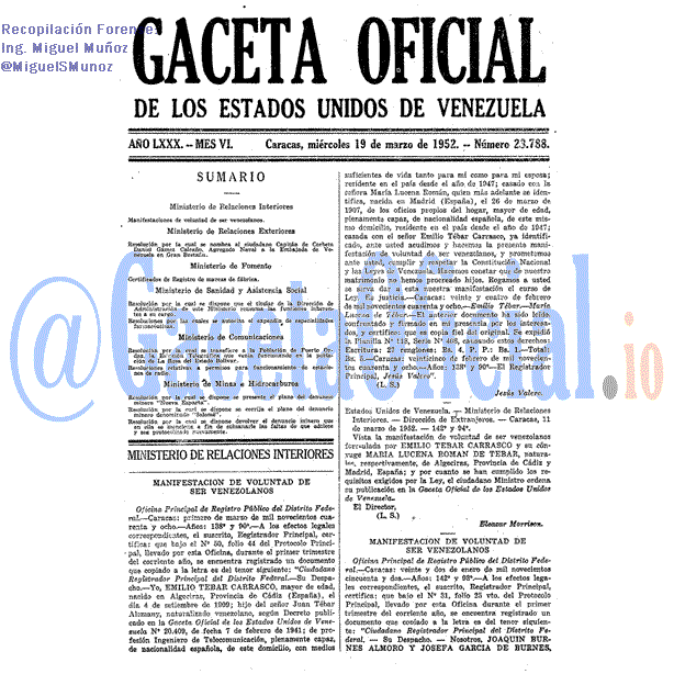 Gaceta Oficial 23788 del 19 Marzo 1952