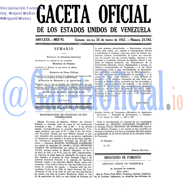 Gaceta Oficial 23793 del 25 Marzo 1952