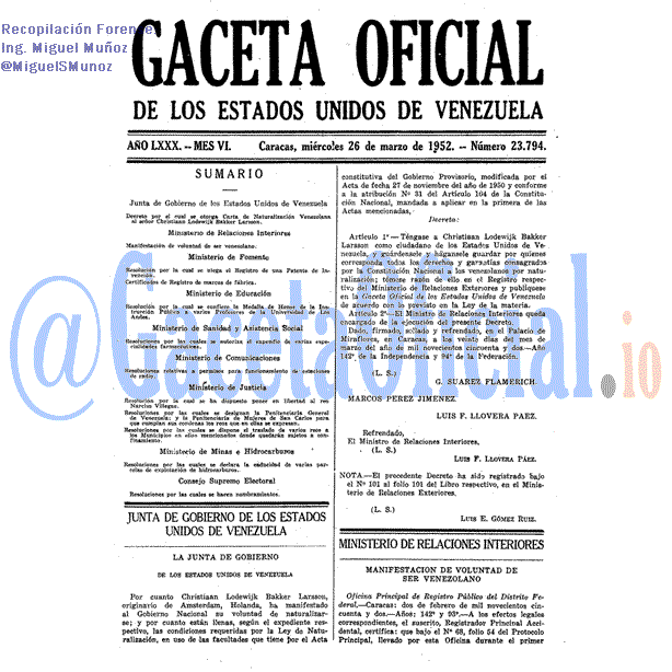 Gaceta Oficial 23794 del 26 Marzo 1952