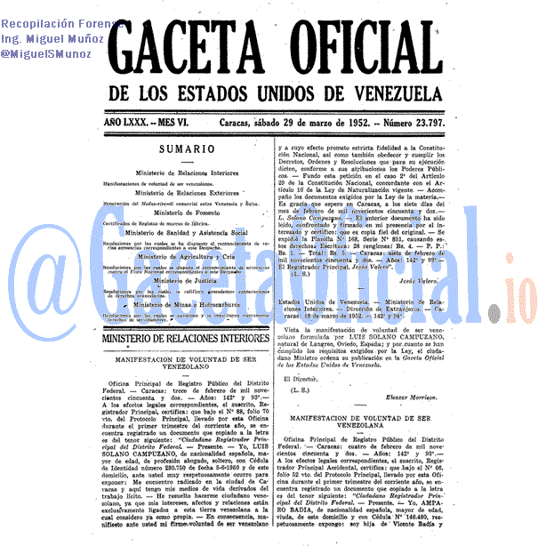 Gaceta Oficial 23797 del 29 Marzo 1952