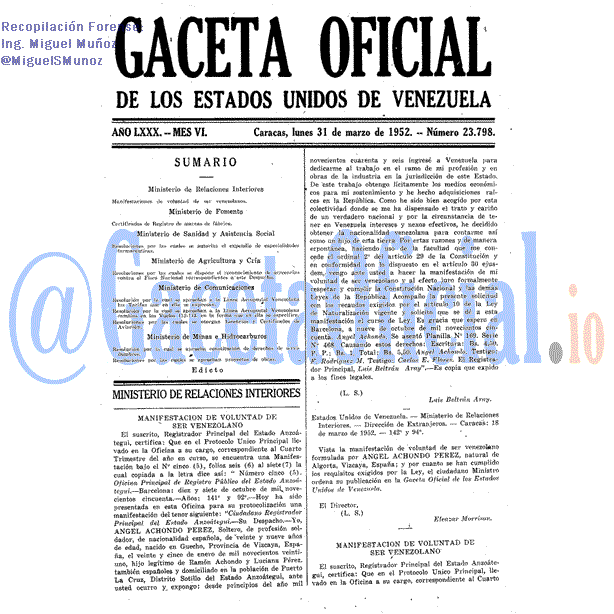 Gaceta Oficial 23798 del 31 Marzo 1952