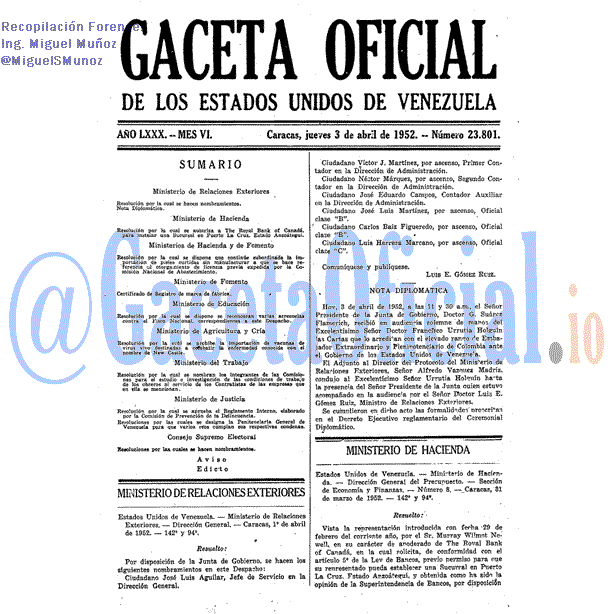Gaceta Oficial 23801 del 3 Abril 1952