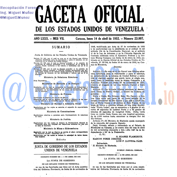 Gaceta Oficial 23807 del 14 Abril 1952