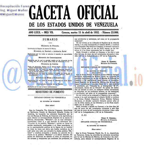 Gaceta Oficial 23808 del 15 Abril 1952
