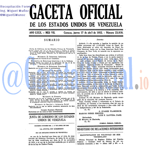 Gaceta Oficial 23810 del 17 Abril 1952