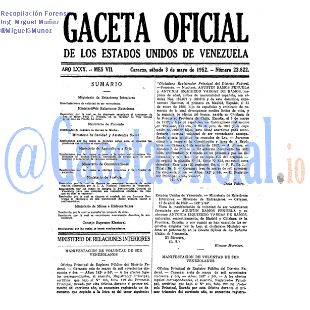 Gaceta Oficial 23822 del 3 Mayo 1952