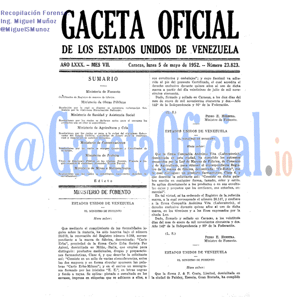 Gaceta Oficial 23823 del 5 Mayo 1952