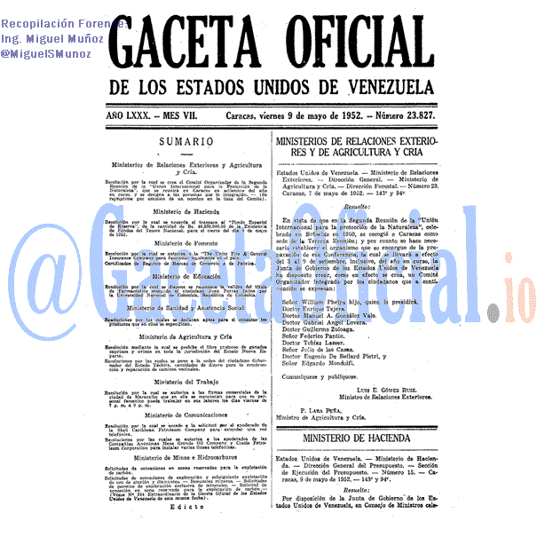 Gaceta Oficial 23827 del 9 Mayo 1952