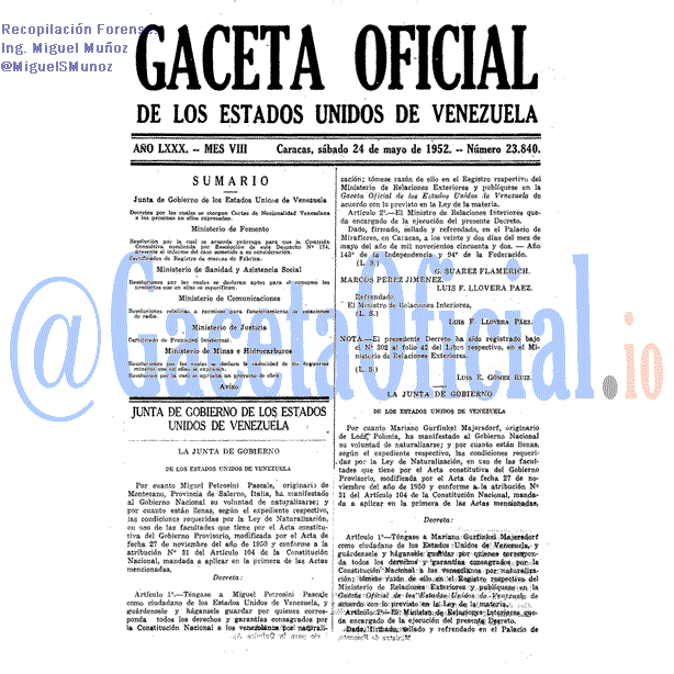 Gaceta Oficial 23840 del 24 Mayo 1952