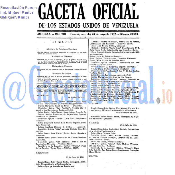 Gaceta Oficial 23843 del 28 Mayo 1952