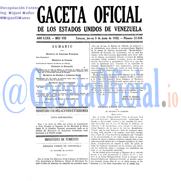 Gaceta Oficial 23850 del 5 Junio 1952