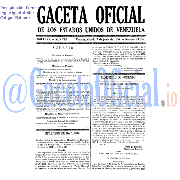 Gaceta Oficial 23852 del 7 Junio 1952