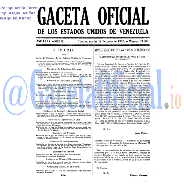 Gaceta Oficial 23860 del 17 Junio 1952