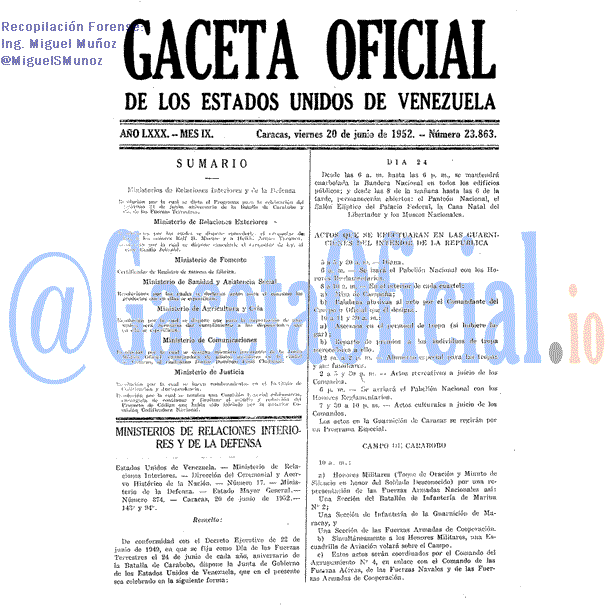 Gaceta Oficial 23863 del 20 Junio 1952