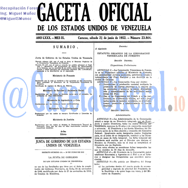 Gaceta Oficial 23864 del 21 Junio 1952