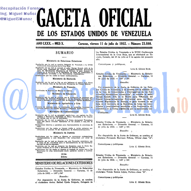 Gaceta Oficial 23880 del 11 Julio 1952