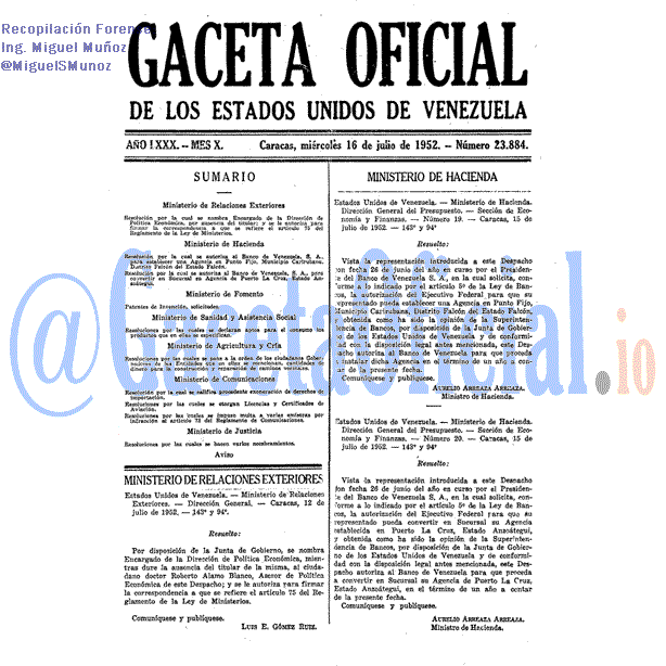 Gaceta Oficial 23884 del 16 Julio 1952