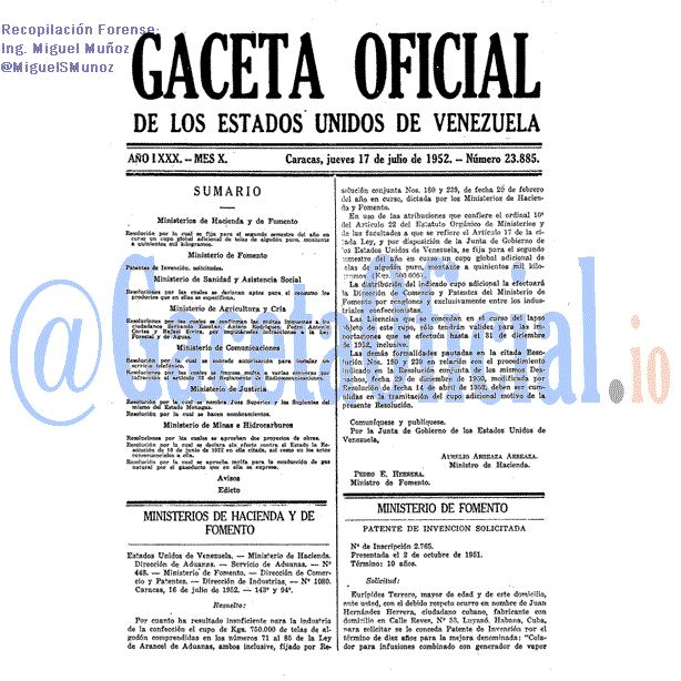 Gaceta Oficial 23885 del 17 Julio 1952