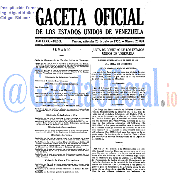 Gaceta Oficial 23890 del 23 Julio 1952