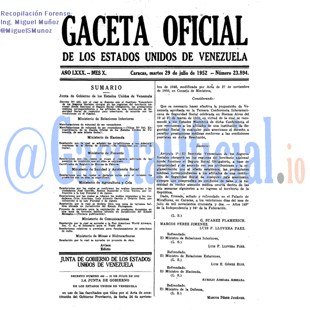 Gaceta Oficial 23894 del 29 Julio 1952