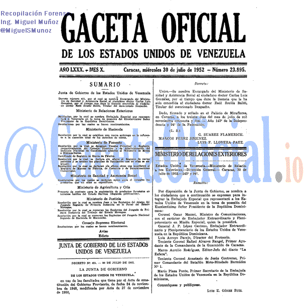 Gaceta Oficial 23895 del 30 Julio 1952