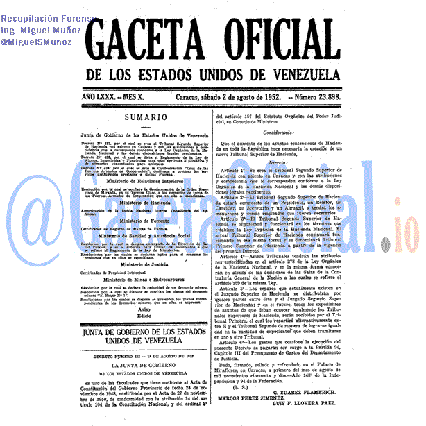 Gaceta Oficial 23898 del 2 Agosto 1952