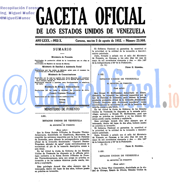 Gaceta Oficial 23900 del 5 Agosto 1952