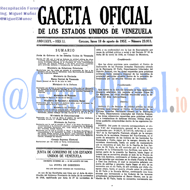 Gaceta Oficial 23911 del 18 Agosto 1952