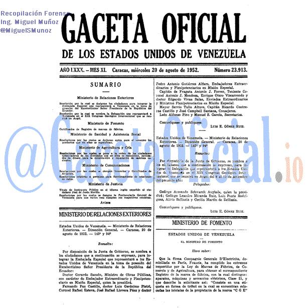 Gaceta Oficial 23913 del 20 Agosto 1952