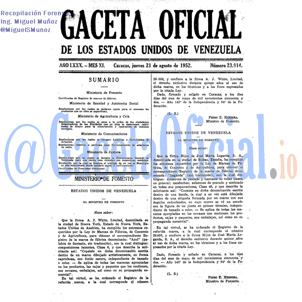Gaceta Oficial 23914 del 21 Agosto 1952