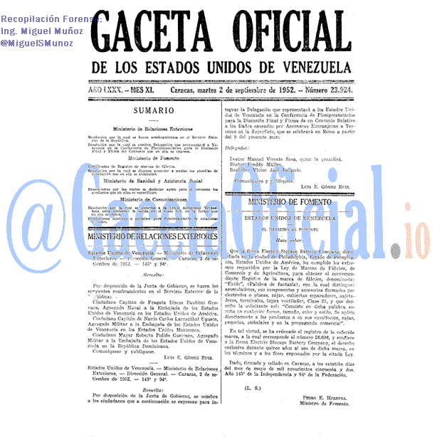 Gaceta Oficial 23924 del 2 Septiembre 1952